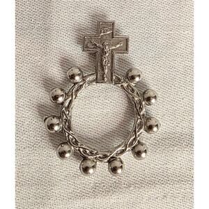 Silver toned Pocket Finger Rosary Crucifixion Ring Catholic Prayer Religious